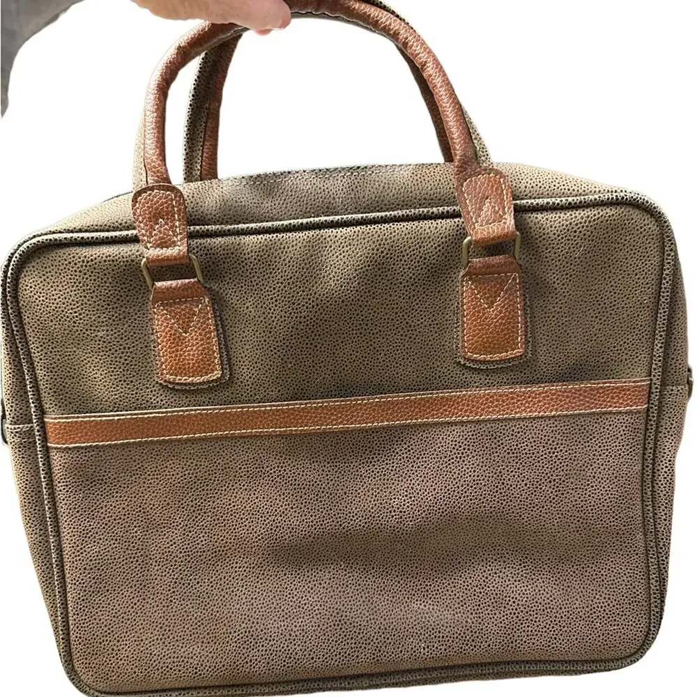 Pebble Grain Faux Suede Laptop Bag Padded Insert Brown/Rust with shoulder strap